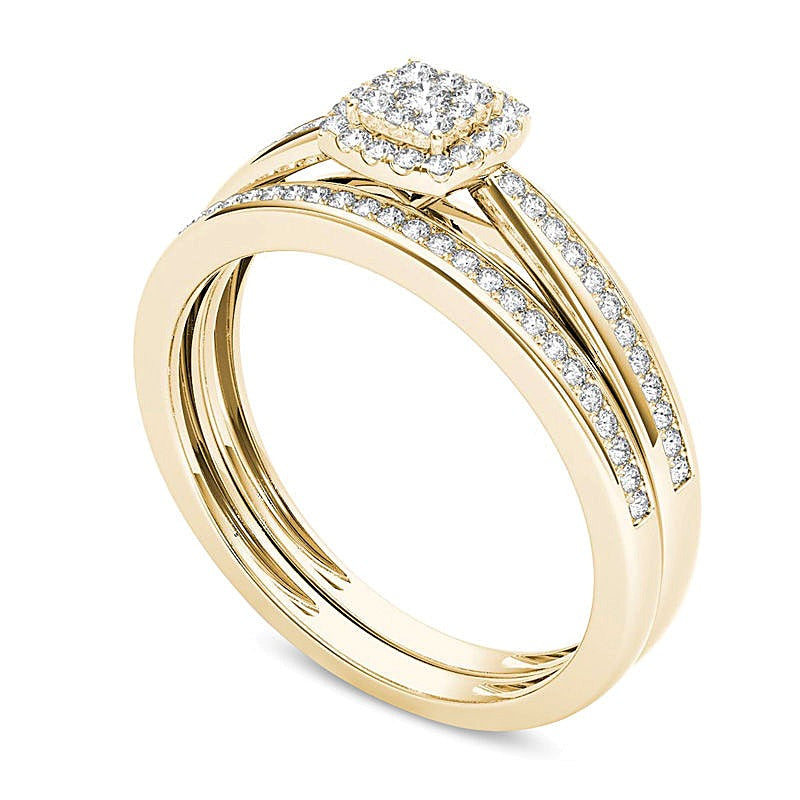 0.25 CT. TW Composite Diamond Cushion Frame Bridal Set in 14K Gold