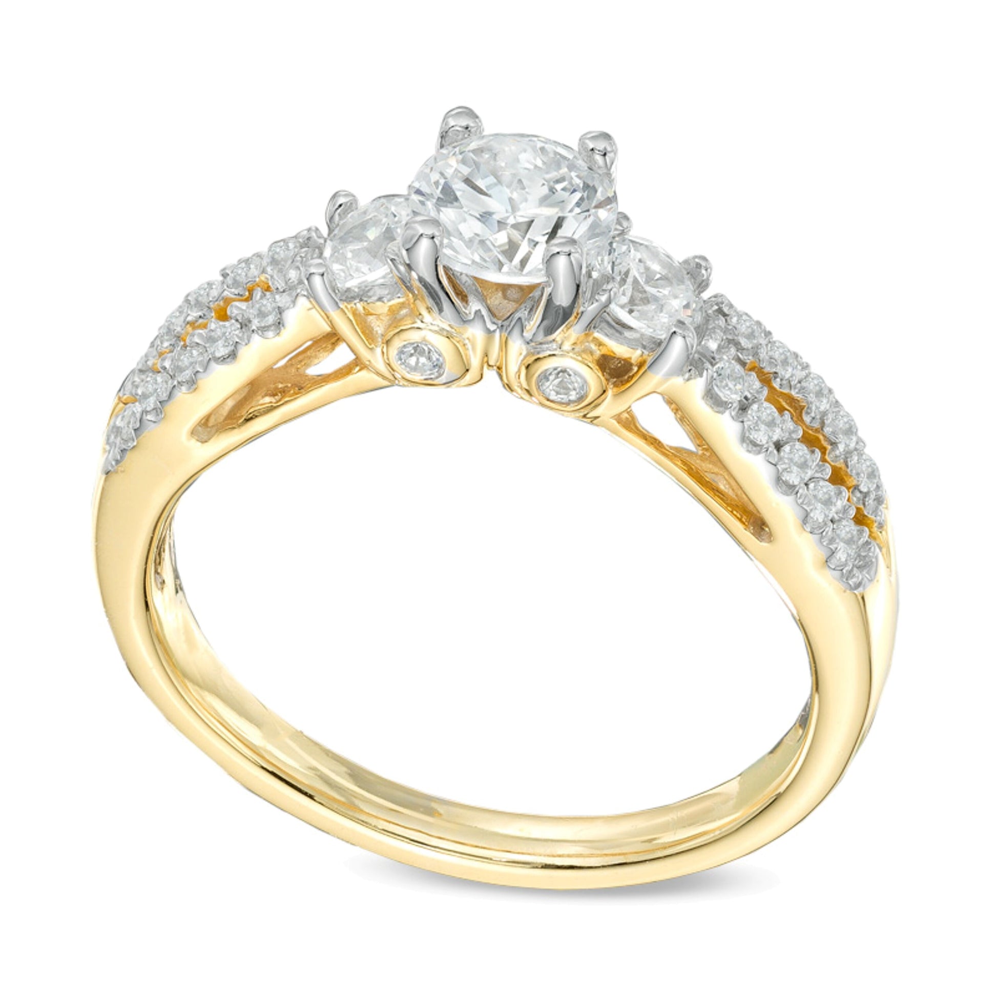 0.63 CT. TW Diamond Three Stone Split Shank Engagement Ring in 14K Gold