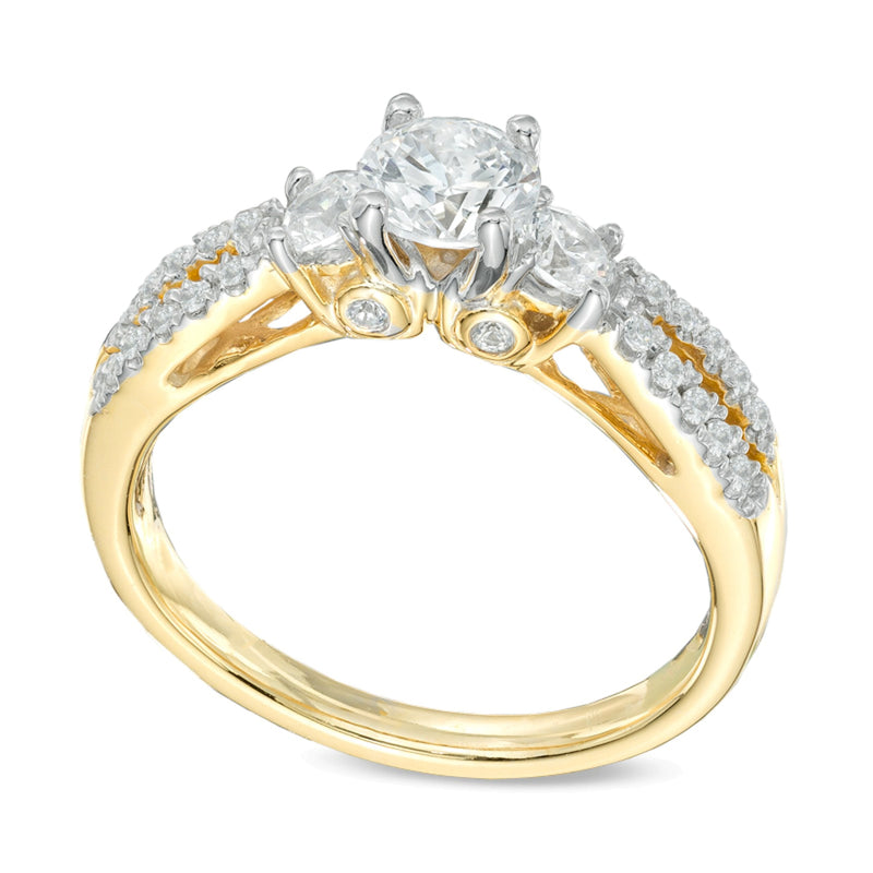 0.63 CT. TW Diamond Three Stone Split Shank Engagement Ring in 14K Gold