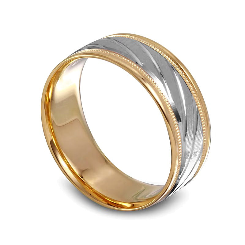 7.0mm Slanted Wedding Band in 10K Two-Tone Gold