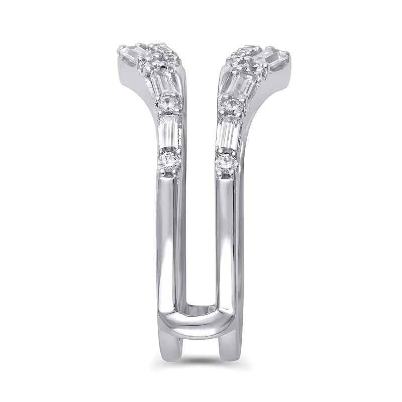 0.75 CT. TW Baguette and Round Diamond Chevron Solitaire Enhancer in 14K White Gold