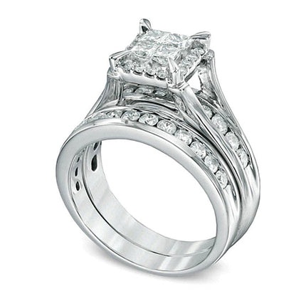 1.5 CT. TW Quad Princess-Cut Diamond Bridal Set in 14K White Gold