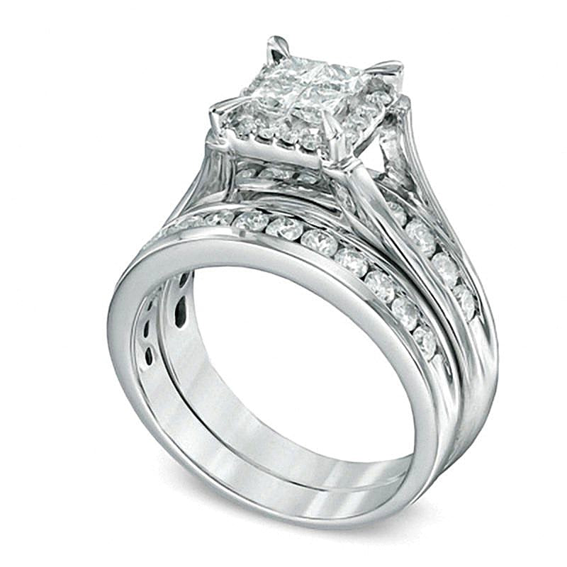 1.5 CT. TW Quad Princess-Cut Diamond Bridal Set in 14K White Gold