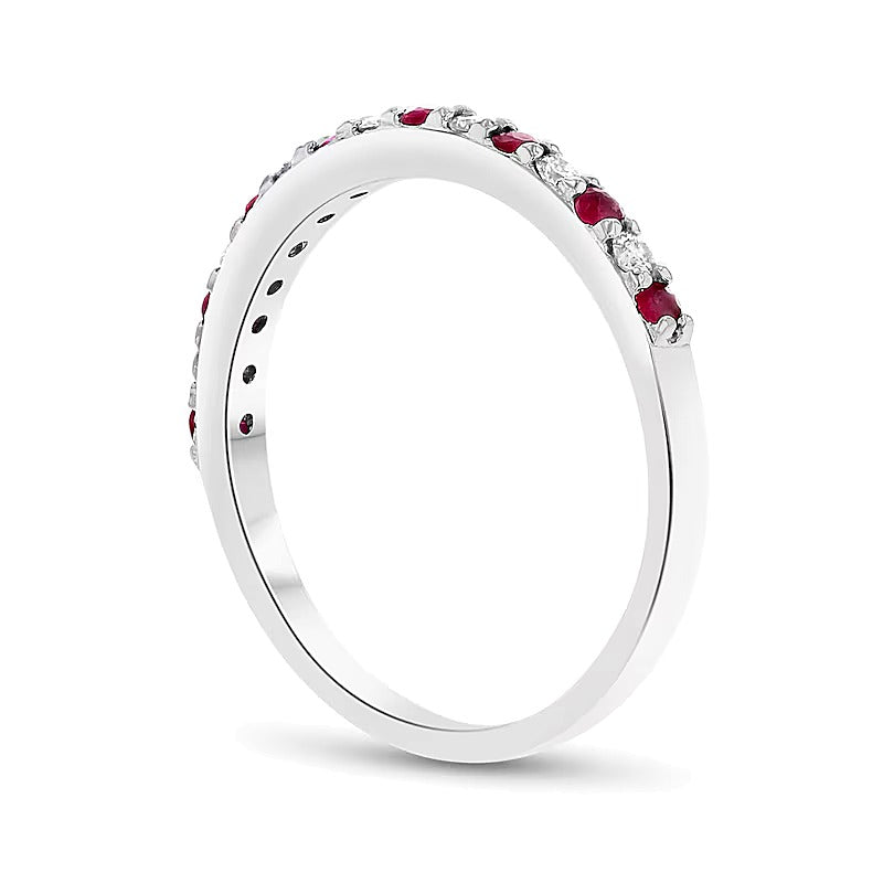 Ruby and 0.17 CT. TW Diamond Alternating Band in 14K White Gold