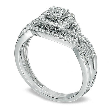 0.5 CT. TW Multi-Diamond Twist Shank Bridal Set in 10K White Gold
