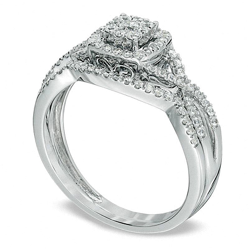 0.5 CT. TW Multi-Diamond Twist Shank Bridal Set in 10K White Gold