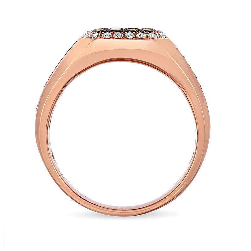 1.13 CT. TW Champagne and White Diamond Octagonal Frame Ring in 14K Rose Gold