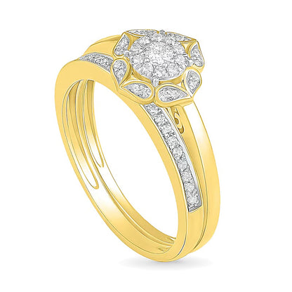 0.33 CT. TW Diamond Flower Frame Bridal Set in 10K Gold