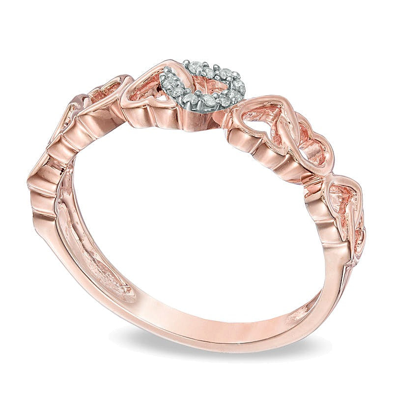 Diamond Accent Alternating Hearts Ring in 10K Rose Gold