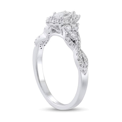 0.75 CT. TW Marquise Diamond Frame Tri-Sides Twist Shank Engagement Ring in 14K White Gold