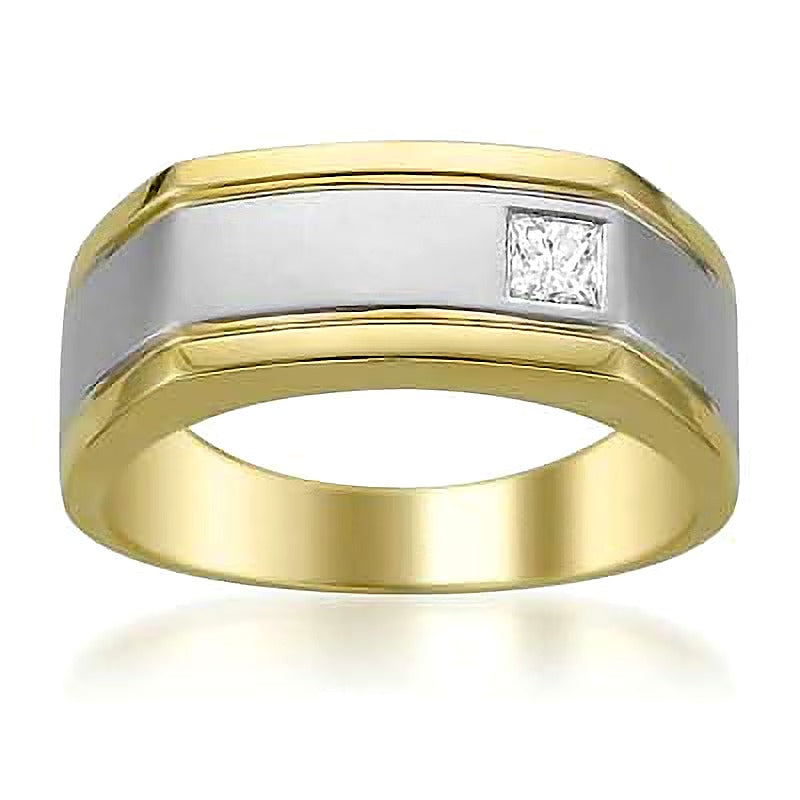 0.2 CT. Square-Cut Diamond Offset Solitaire Band in 14K Two-Tone Gold