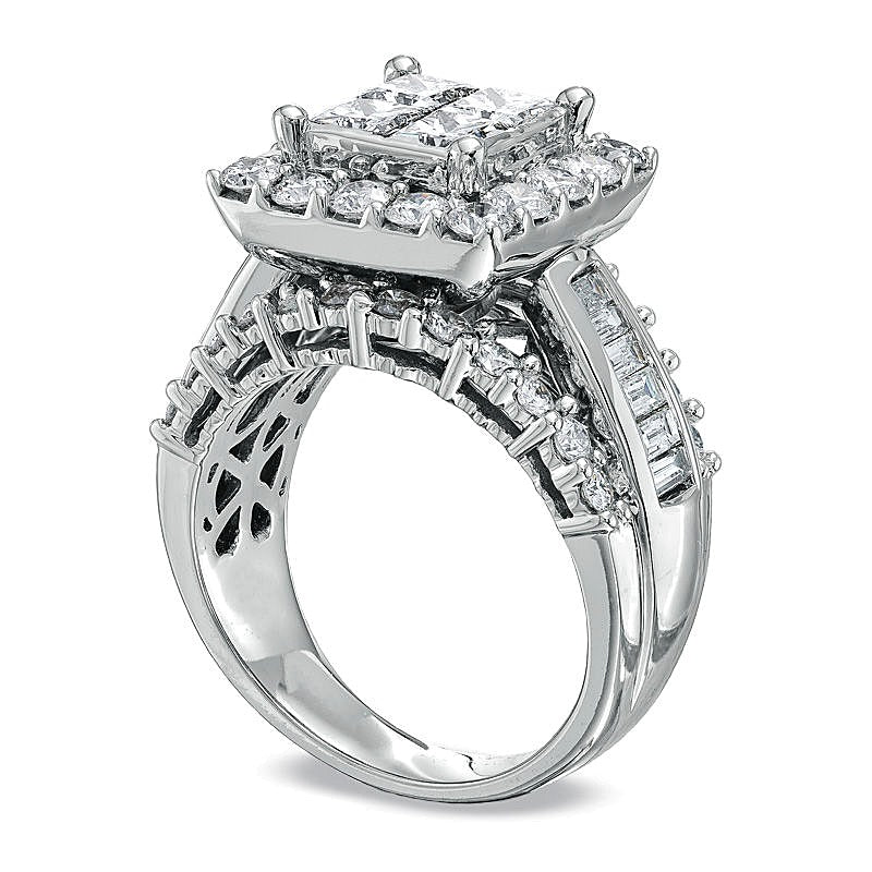 3.0 CT. TW Quad Princess-Cut Diamond Engagement Ring in 14K White Gold
