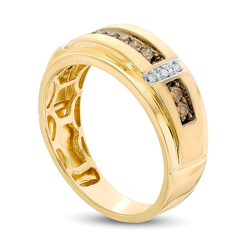 0.33 CT. TW Champagne and White Diamond Satin Wedding Band in 10K Gold