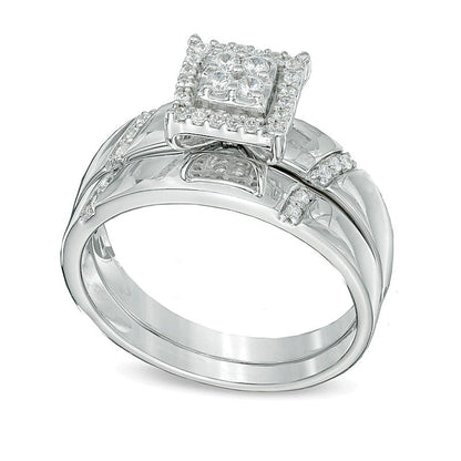 0.2 CT. TW Multi-Diamond Square Frame Bridal Set in 10K White Gold