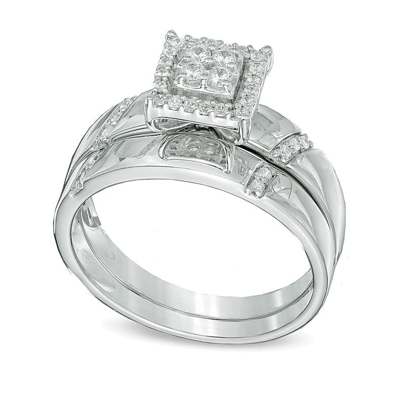 0.2 CT. TW Multi-Diamond Square Frame Bridal Set in 10K White Gold
