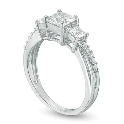 Princess-Cut Lab-Created White Sapphire Three Stone Split Shank Ring in 10K White Gold