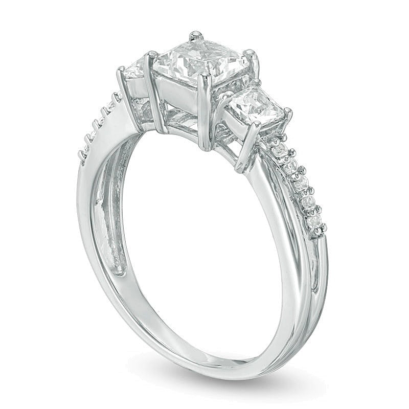 Princess-Cut Lab-Created White Sapphire Three Stone Split Shank Ring in 10K White Gold