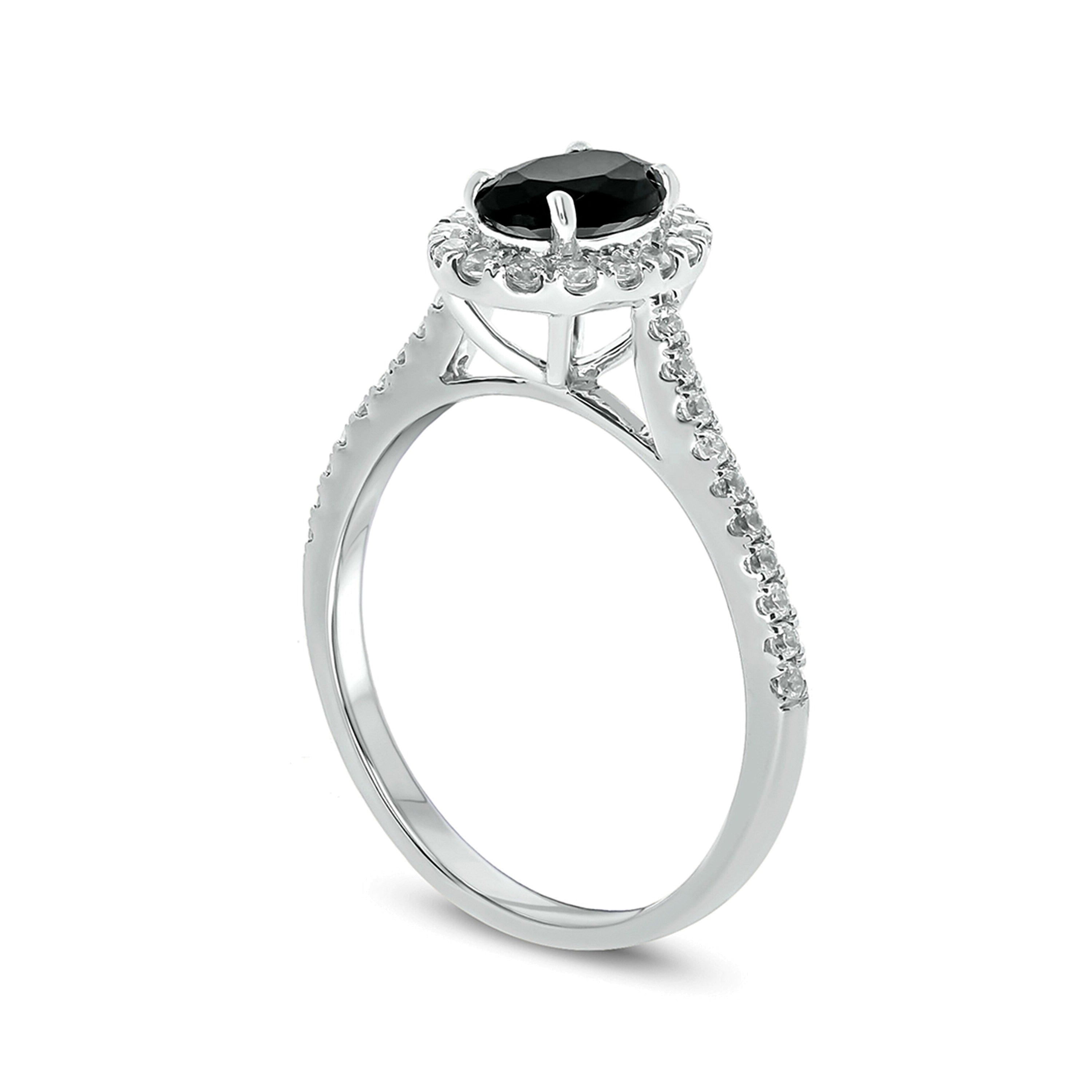 1.0 CT. TW Enhanced Black and White Oval Diamond Frame Engagement Ring in 10K White Gold