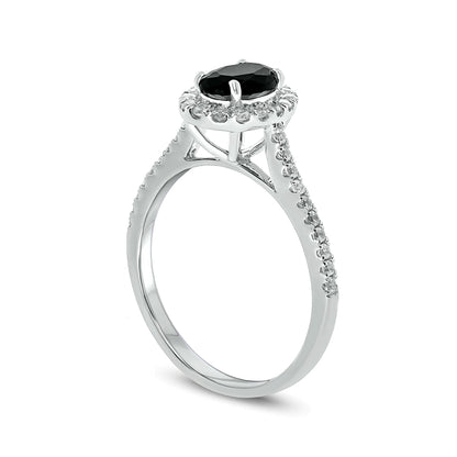 1.0 CT. TW Enhanced Black and White Oval Diamond Frame Engagement Ring in 10K White Gold