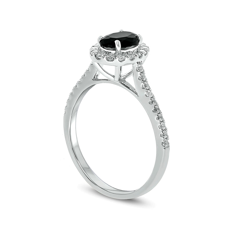 1.0 CT. TW Enhanced Black and White Oval Diamond Frame Engagement Ring in 10K White Gold