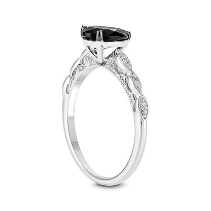 Pear-Shaped Black Sapphire and 0.1 CT. TW Diamond Vintage-Style Engagement Ring in 10K White Gold