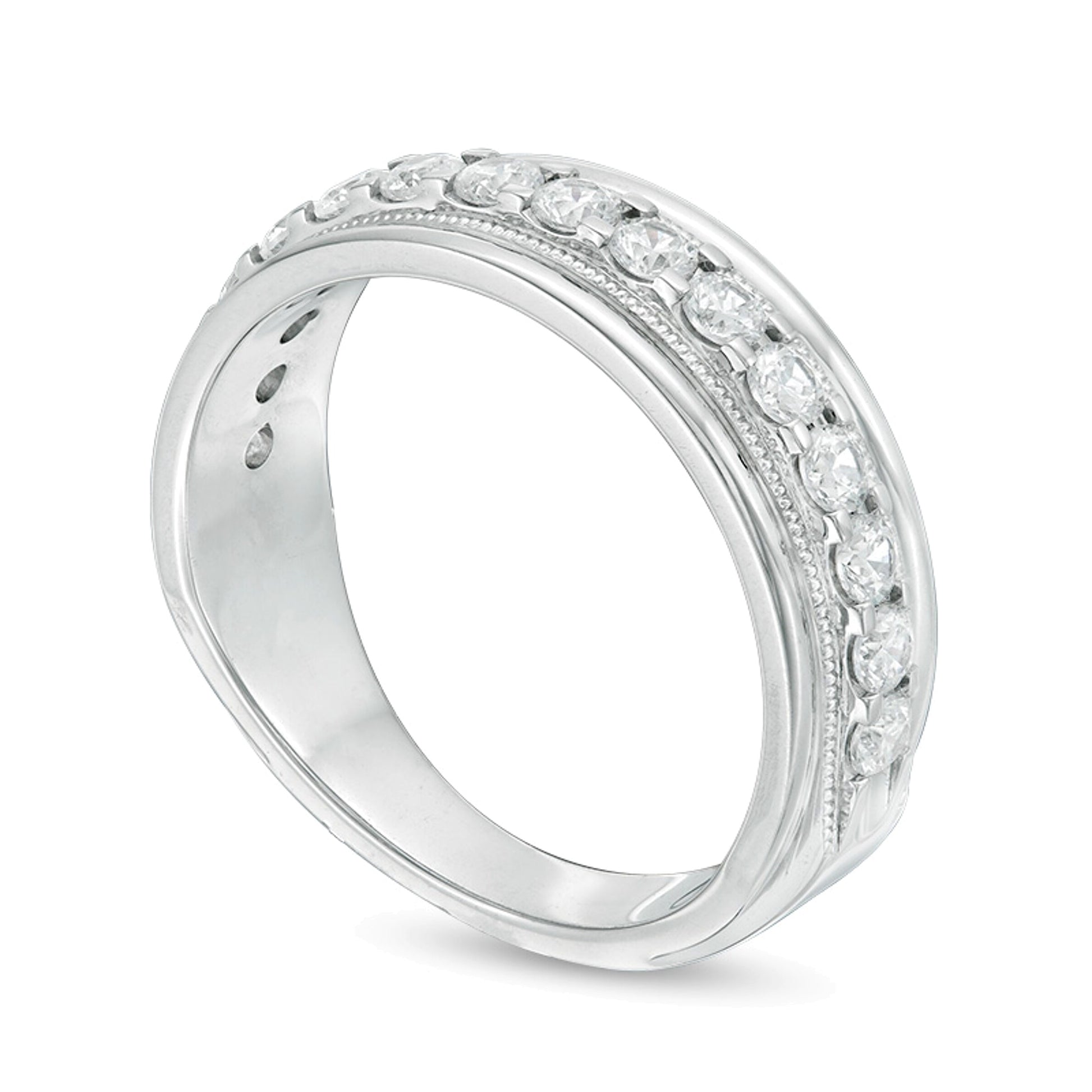 1.0 CT. TW Diamond Vintage-Style Wedding Band in 10K White Gold