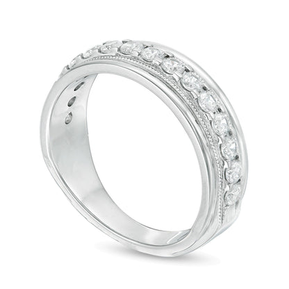 1.0 CT. TW Diamond Vintage-Style Wedding Band in 10K White Gold