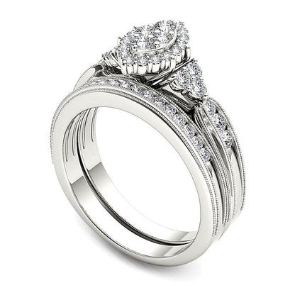 0.5 CT. TW Composite Marquise Diamond with Tri-Sides Bridal Set in 14K White Gold