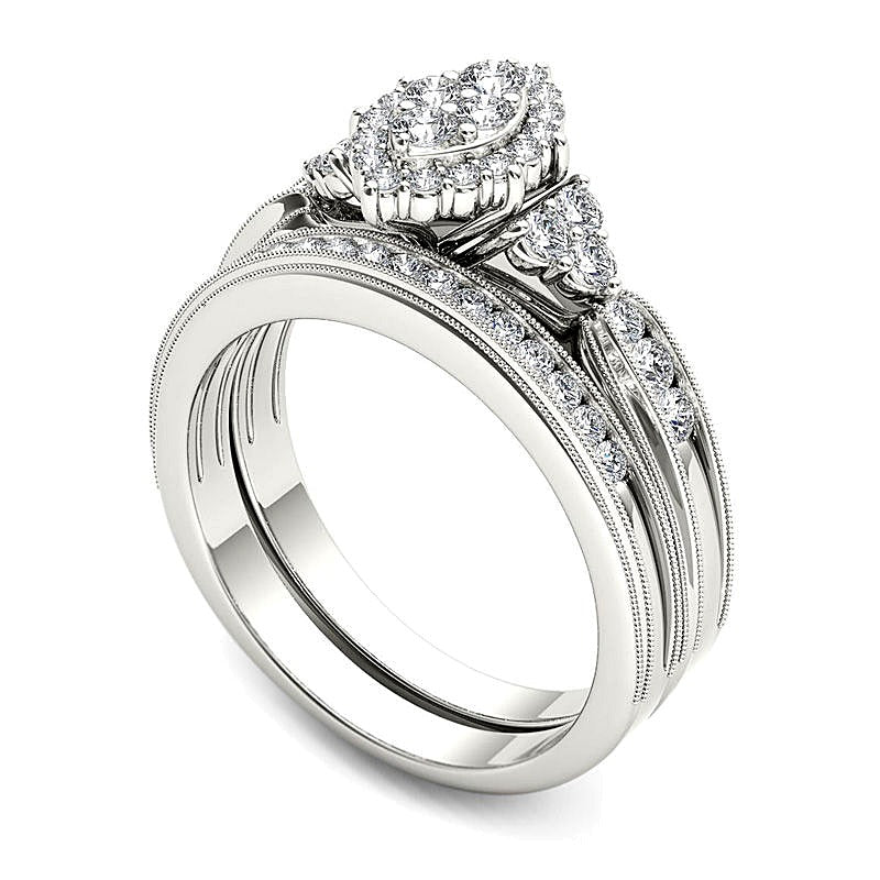 0.5 CT. TW Composite Marquise Diamond with Tri-Sides Bridal Set in 14K White Gold
