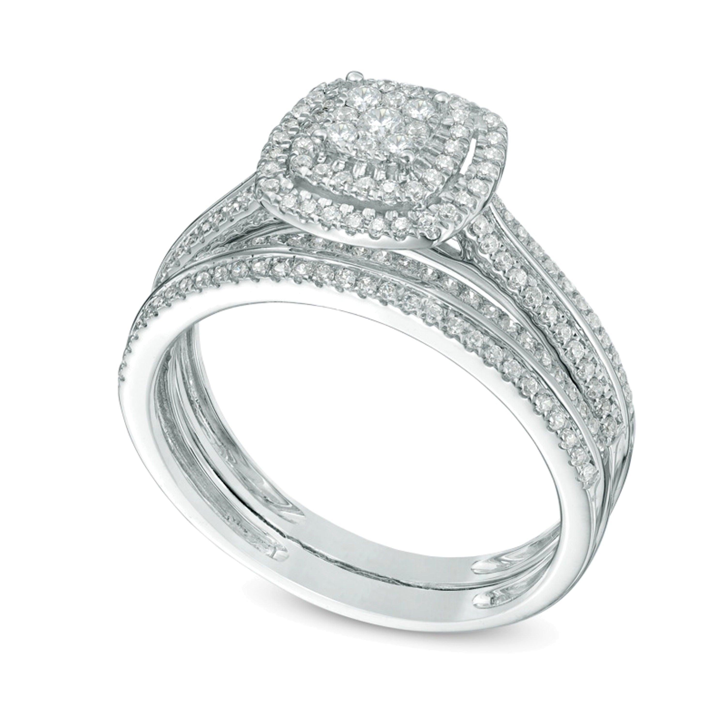 0.5 CT. TW Multi-Diamond Double Square Frame Bridal Set in 10K White Gold