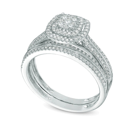 0.5 CT. TW Multi-Diamond Double Square Frame Bridal Set in 10K White Gold