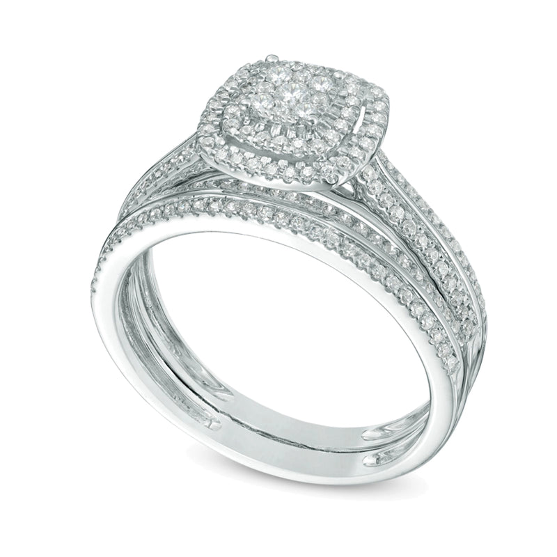 0.5 CT. TW Multi-Diamond Double Square Frame Bridal Set in 10K White Gold