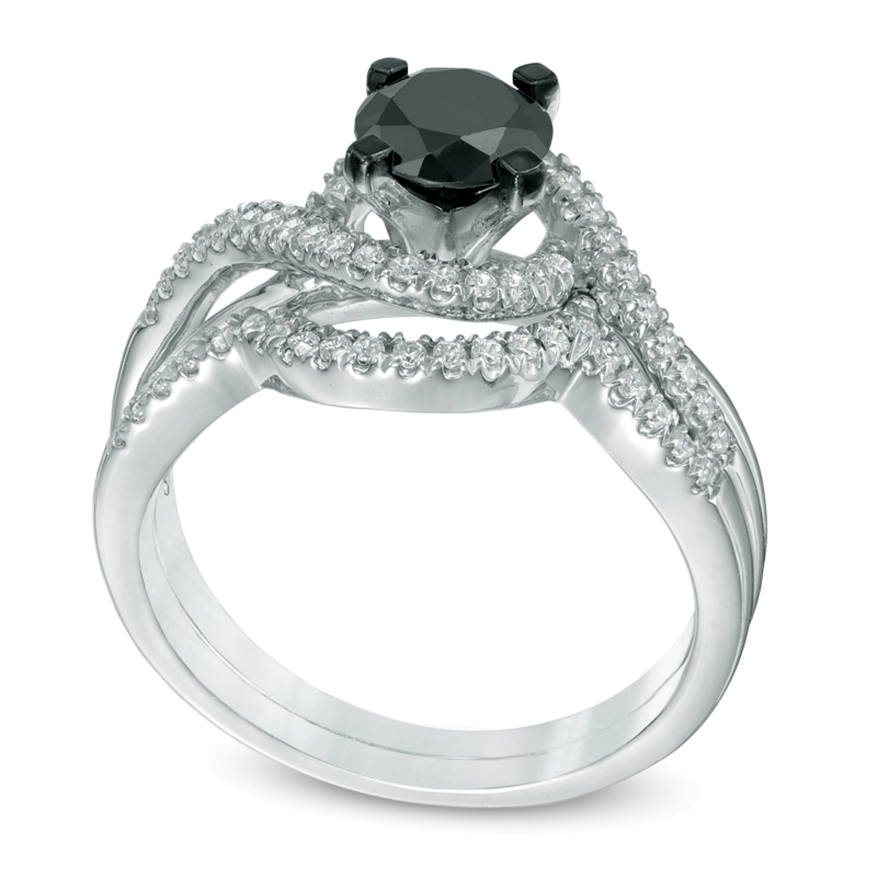 1.2 CT. TW Enhanced Black and White Diamond Swirl Bridal Set in 10K White Gold