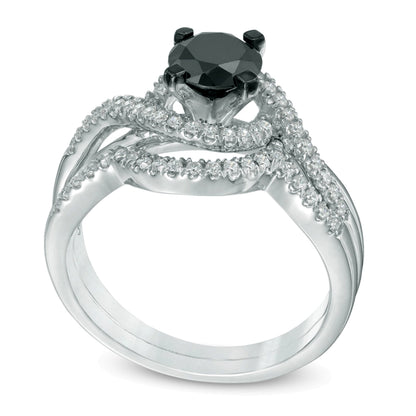 1.2 CT. TW Enhanced Black and White Diamond Swirl Bridal Set in 10K White Gold