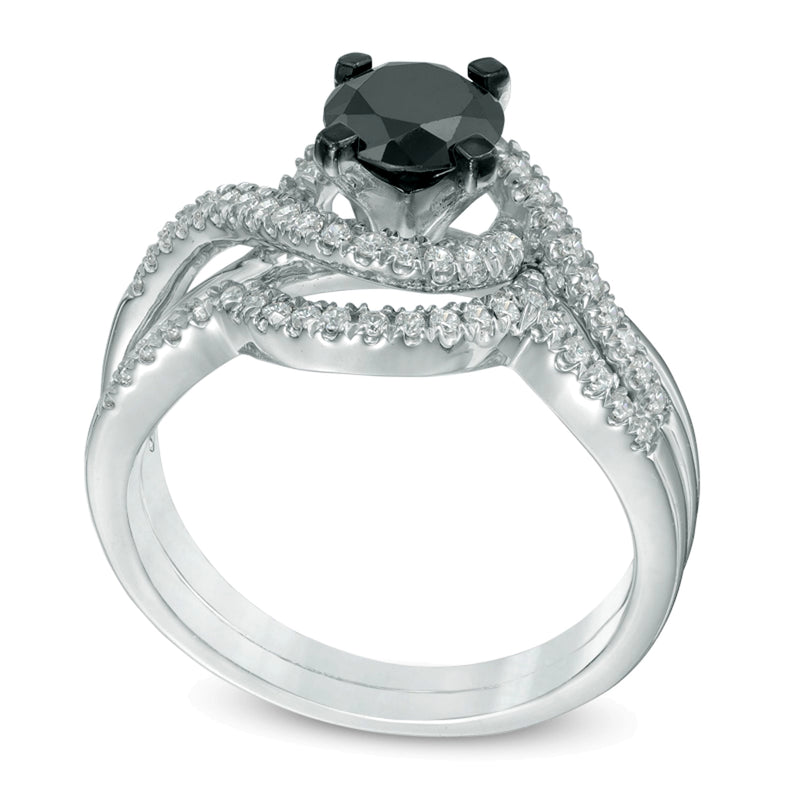 1.2 CT. TW Enhanced Black and White Diamond Swirl Bridal Set in 10K White Gold