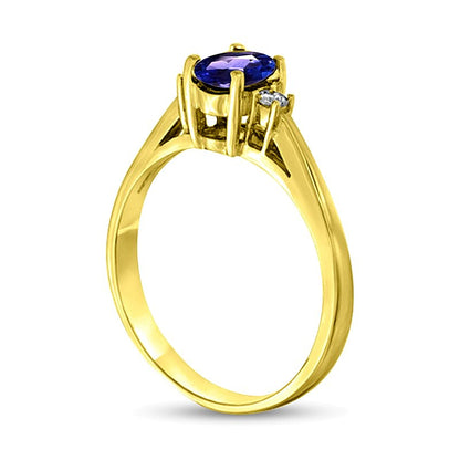 Oval Tanzanite and 0.05 CT. TW Diamond Collar Ring in 14K Gold