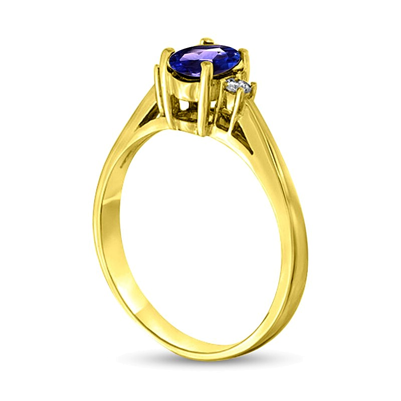 Oval Tanzanite and 0.05 CT. TW Diamond Collar Ring in 14K Gold