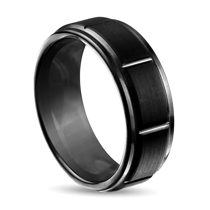 8.0mm Brushed Center Stepped Edge Band in Black Ion-Plated Tungsten
