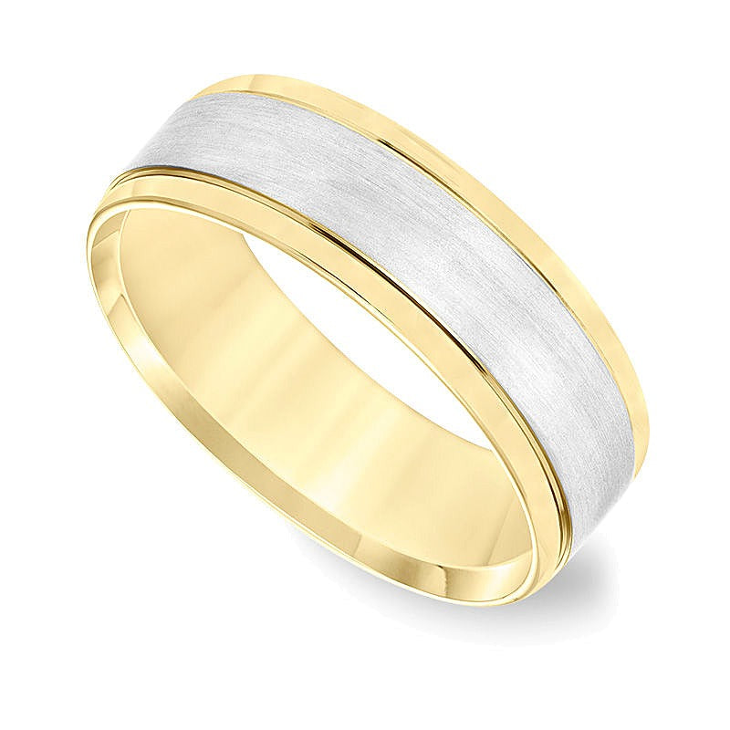 7.0mm Comfort-Fit Brushed Center Wedding Band in 14K Two-Tone Gold
