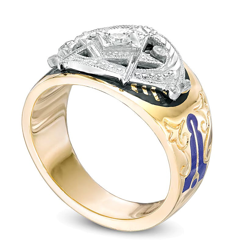0.13 CT. Diamond and Enamel Masonic Ring in 10K Two-Tone Gold