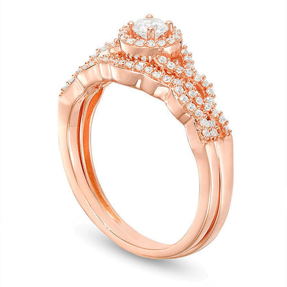 0.38 CT. TW Diamond Frame Twist Bridal Set in 10K Rose Gold