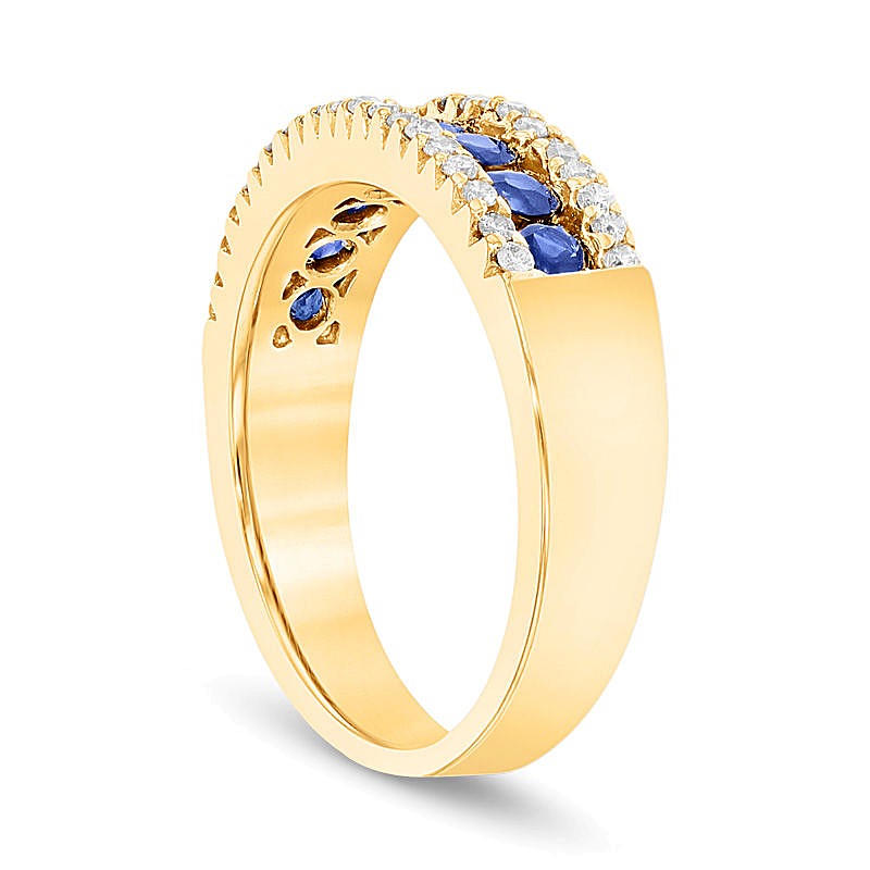 Blue Sapphire and 0.25 CT. TW Diamond Band in 14K Gold