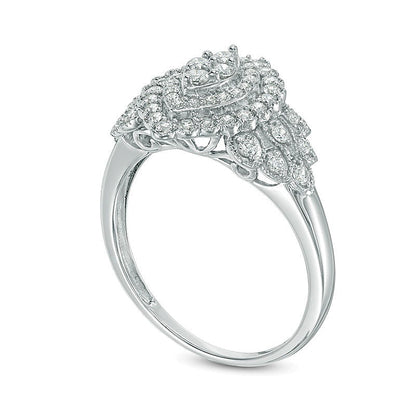 0.5 CT. TW Composite Diamond Marquise Frame Vintage-Style Ring in 10K White Gold