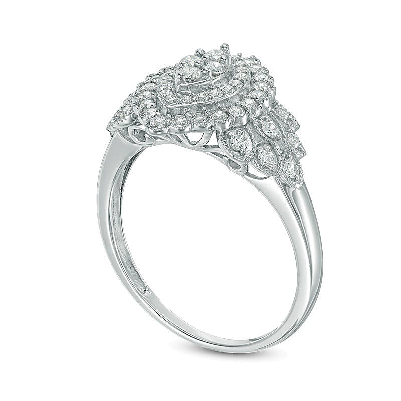 0.5 CT. TW Composite Diamond Marquise Frame Vintage-Style Ring in 10K White Gold
