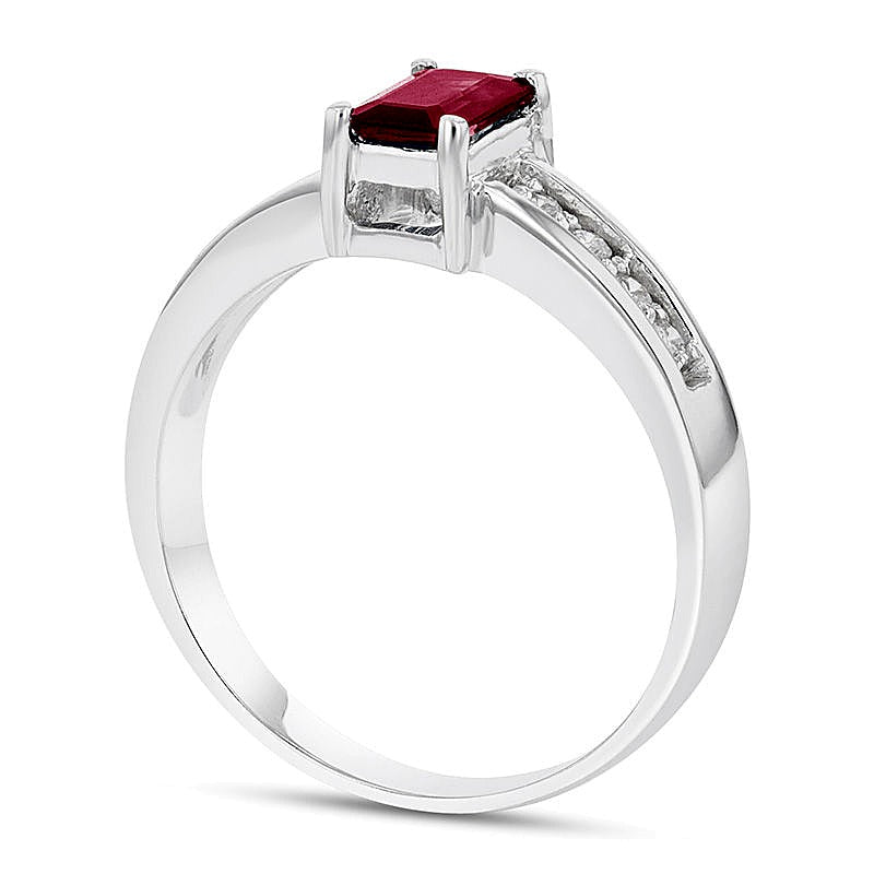 Emerald-Cut Ruby and 0.17 CT. TW Diamond Engagement Ring in 14K White Gold