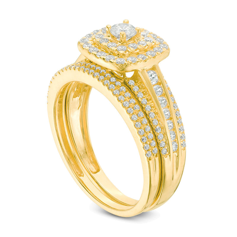 1.0 CT. TW Diamond Double Cushion Frame Bridal Set in 10K Gold
