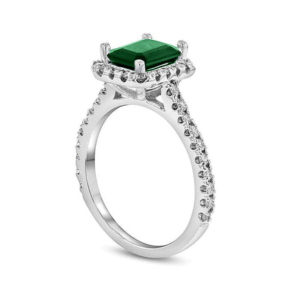 Emerald-Cut Emerald and 0.5 CT. TW Diamond Frame Engagement Ring in 14K White Gold