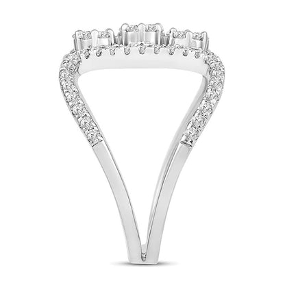0.63 CT. TW Multi-Diamond Linear Flowers Open Shank Ring in 10K White Gold