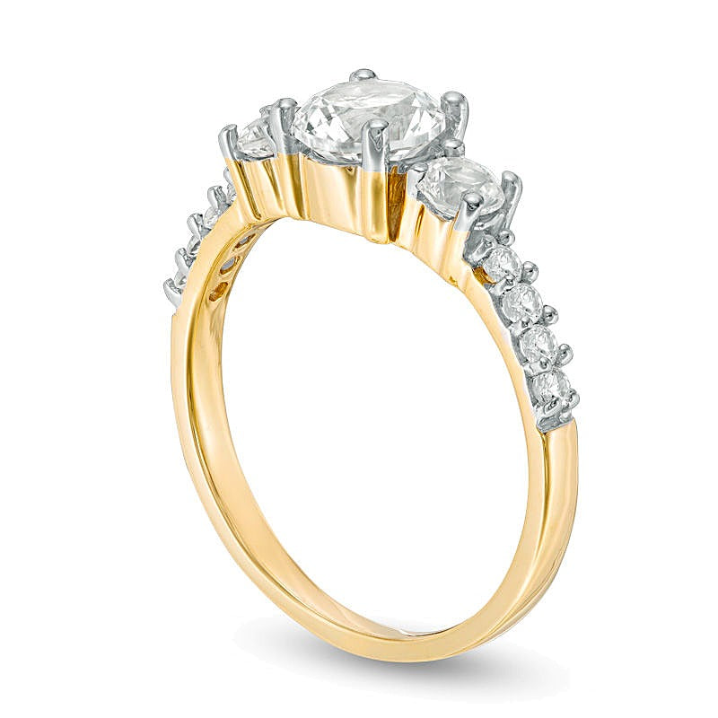White Lab-Created Sapphire Three Stone Ring in 10K Gold