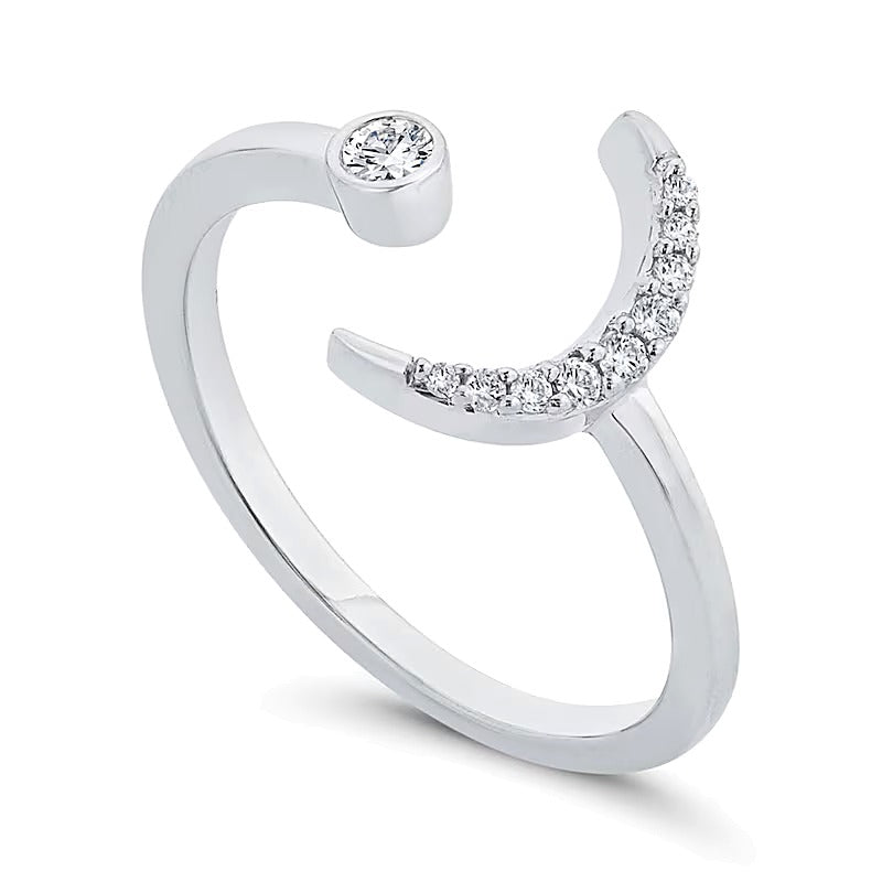 0.1 CT. TW Diamond Crescent Moon Open Ring in 10K White Gold